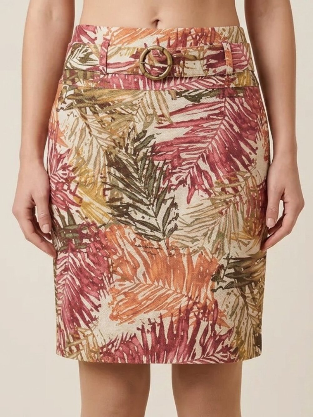 Vintage Kelly Diane Palm Leaf Pencil Skirt Belted Floral Cottagecore Size 8